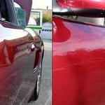 Dent Repair Before and after Pictures on a Red Sedan