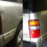 Paintless dent repair completed on the back of a truck